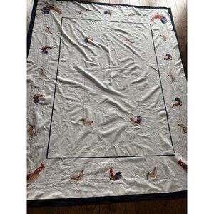 WILLIAMS SONOMA French Country Cottage Rooster & Script Cotton Tablecloth 83x66”
